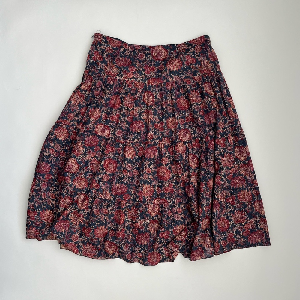 Chaps Denim Group Mauve and Navy A-line Floral Ruffle Knee-Length Skirt